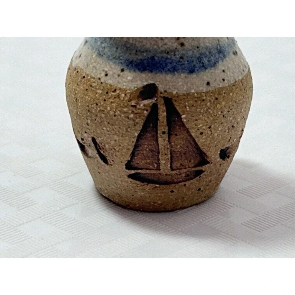 Mini‎ Engraved Sailboat 1 5/8” Pottery Vase